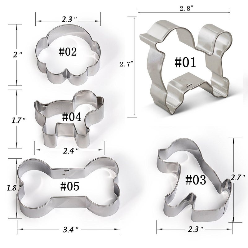 EORTA Puppy Dog Paw and Bone Shaped Cookie Cutter, Stainless Steel Biscuit/Fondant Molds Homemade Baking Tools by EORTA for Kids, Party, Dishwasher Safe, Set of 5 - Image 2